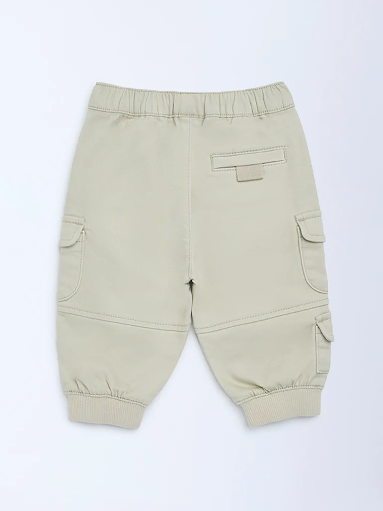 HOP Baby Boys Beige Cargo-Style Mid-Rise Cotton-Blend Joggers - Image 4