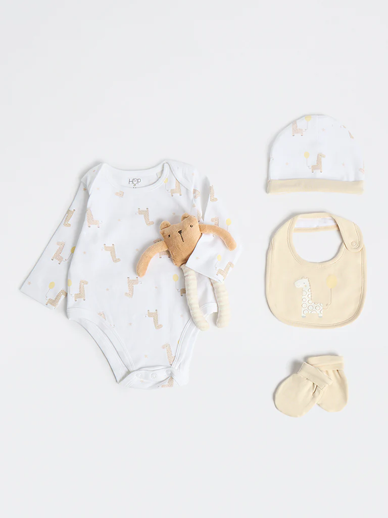 HOP Baby Boys Beige Cotton Gift Set (Pack of 8) - Image 3