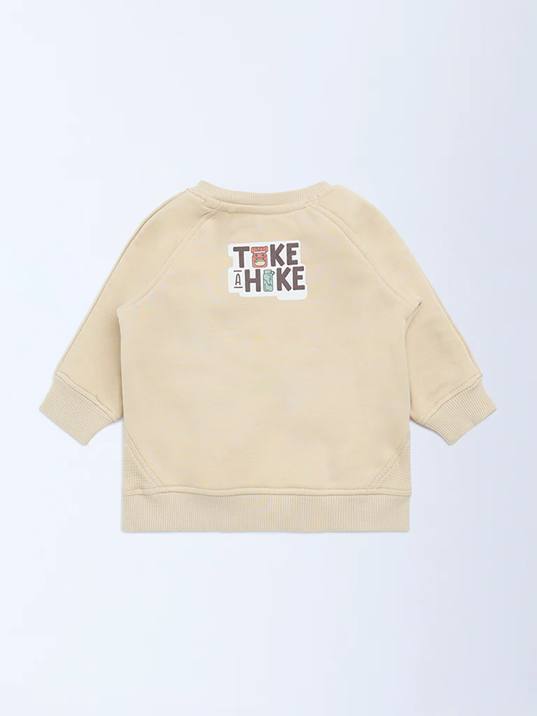 HOP Baby Boys Beige Embroidered Cotton-Blend Sweatshirt - Image 3