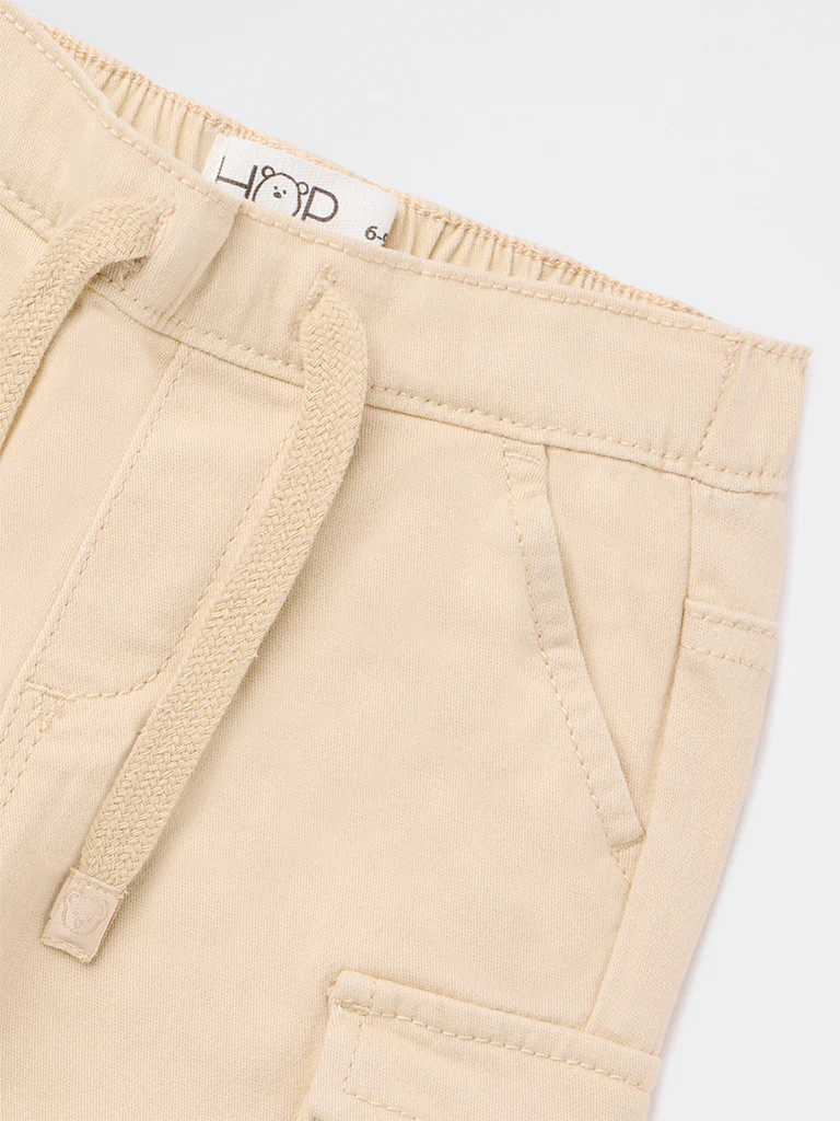 HOP Baby Boys Beige Embroidered Mid-Rise Cotton-Blend Joggers - Image 5