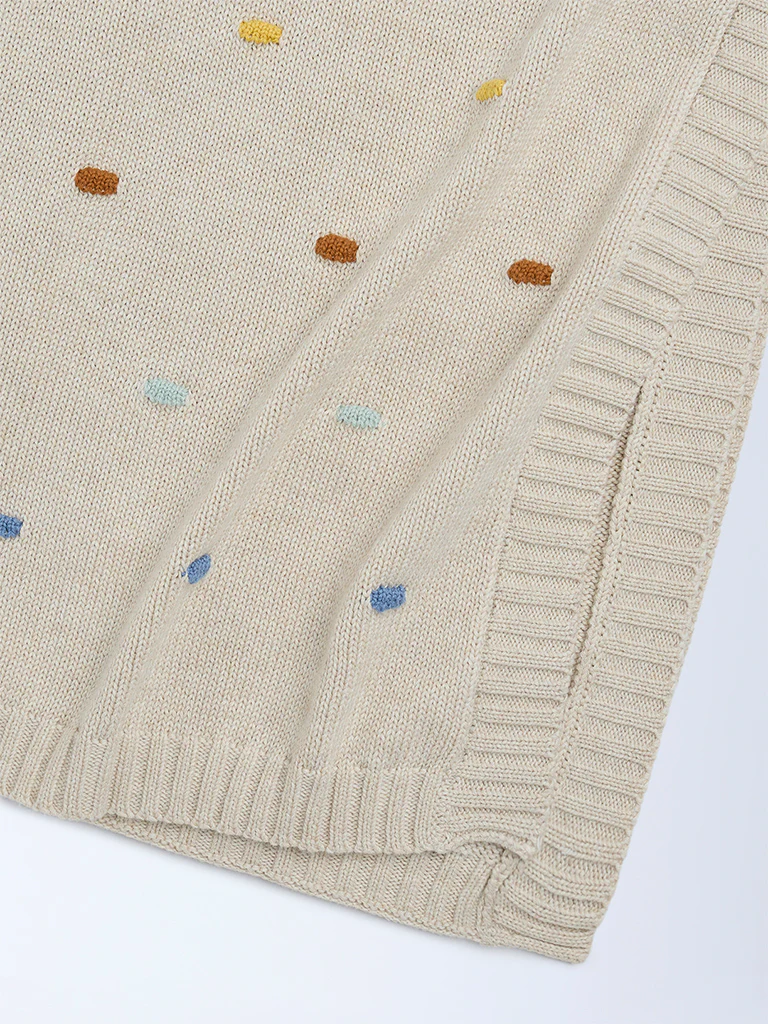HOP Baby Boys Beige Knit-Textured Cotton Blanket - Image 3