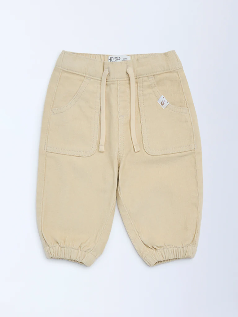 HOP Baby Boys Beige Mid-Rise Corduroy Joggers - Image 3
