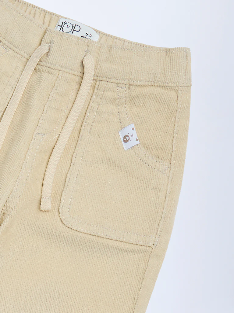 HOP Baby Boys Beige Mid-Rise Corduroy Joggers - Image 5