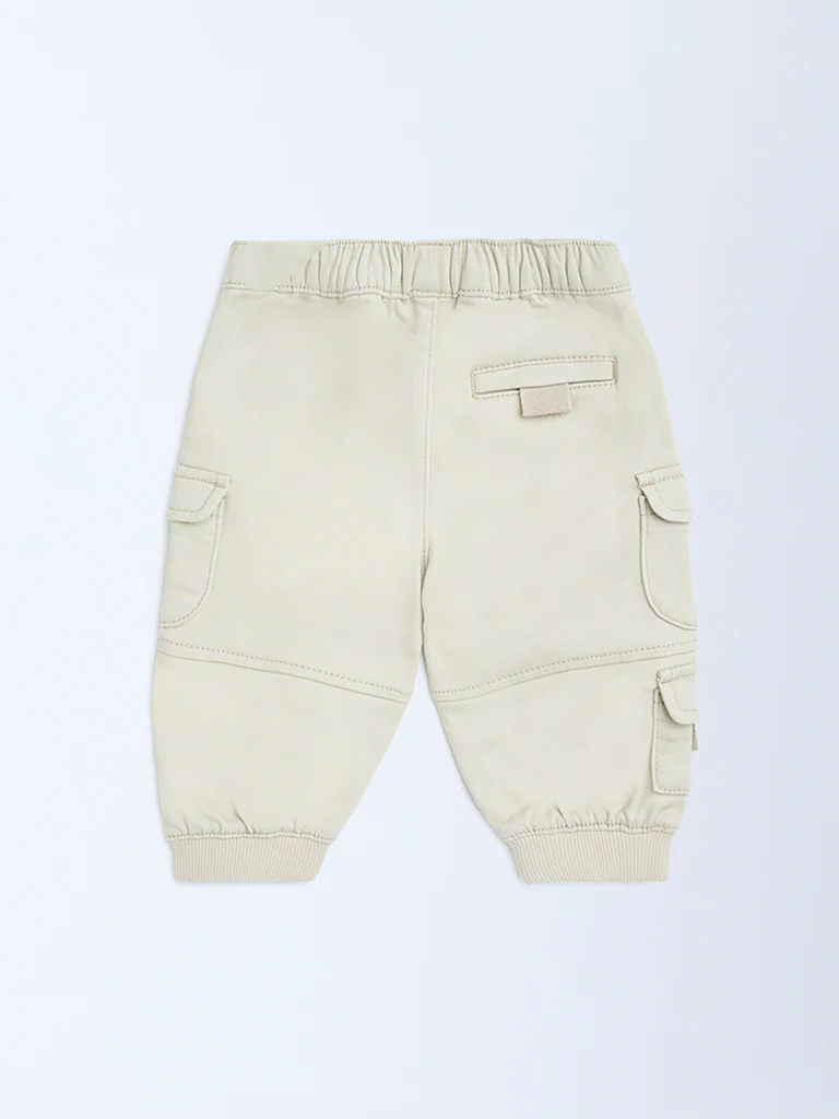 HOP Baby Boys Beige Mid-Rise Cotton-Blend Joggers - Image 4