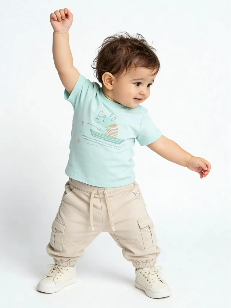 HOP Baby Boys Beige Mid-Rise Cotton-Blend Joggers