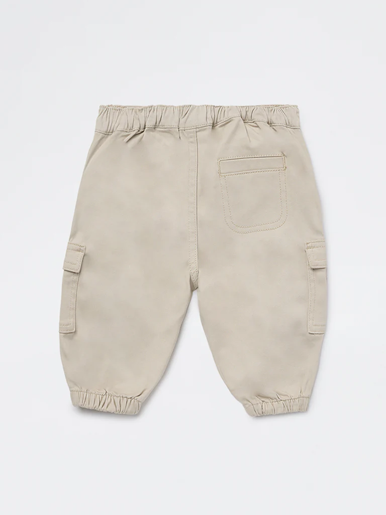 HOP Baby Boys Beige Mid-Rise Cotton-Blend Joggers - Image 4