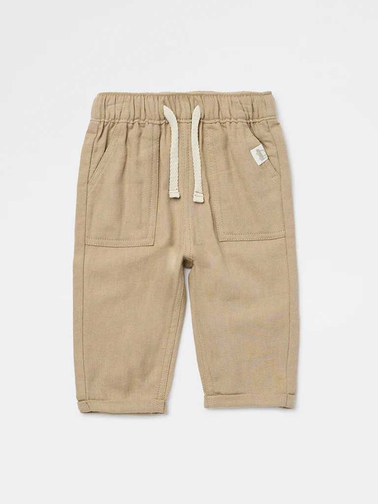 HOP Baby Boys Beige Mid-Rise Cotton-Blend Trousers - Image 3
