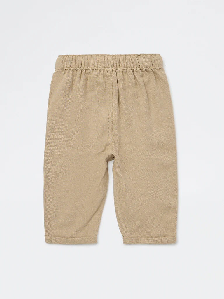 HOP Baby Boys Beige Mid-Rise Cotton-Blend Trousers - Image 4