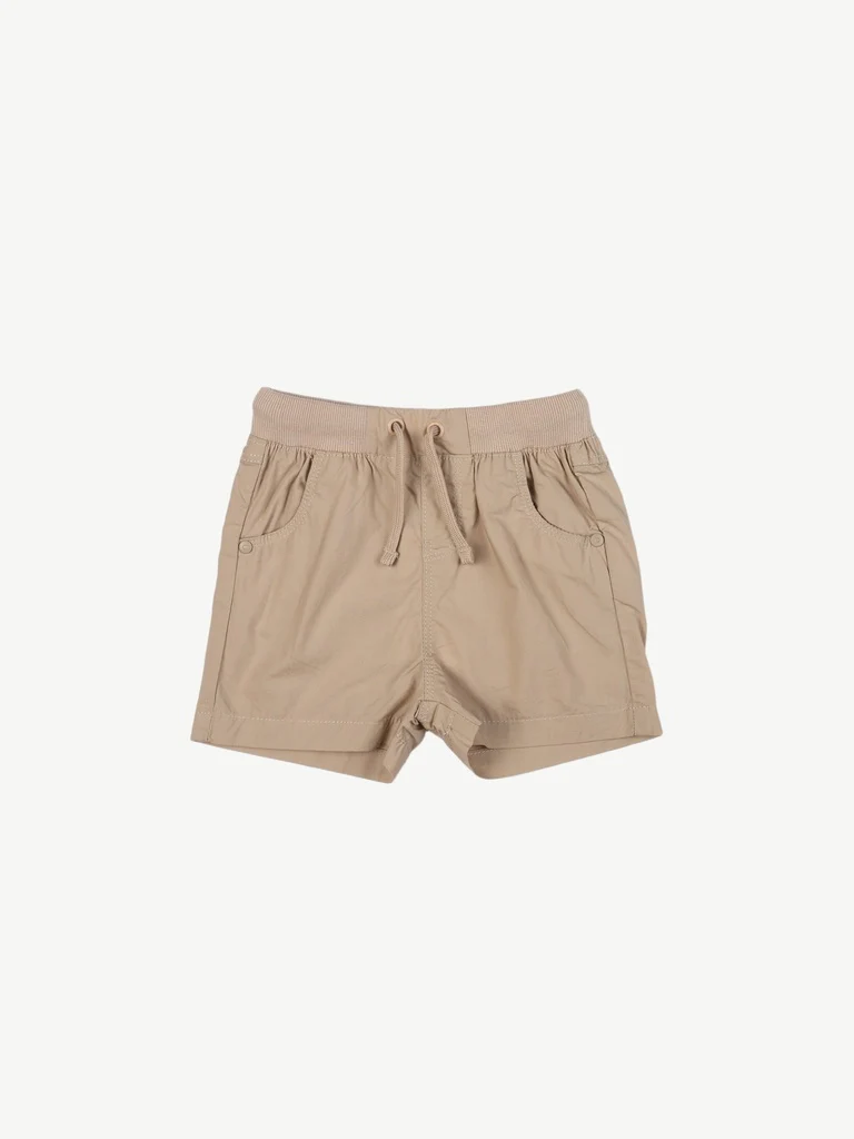 HOP Baby Boys Beige Solid Cotton Shorts - Image 2