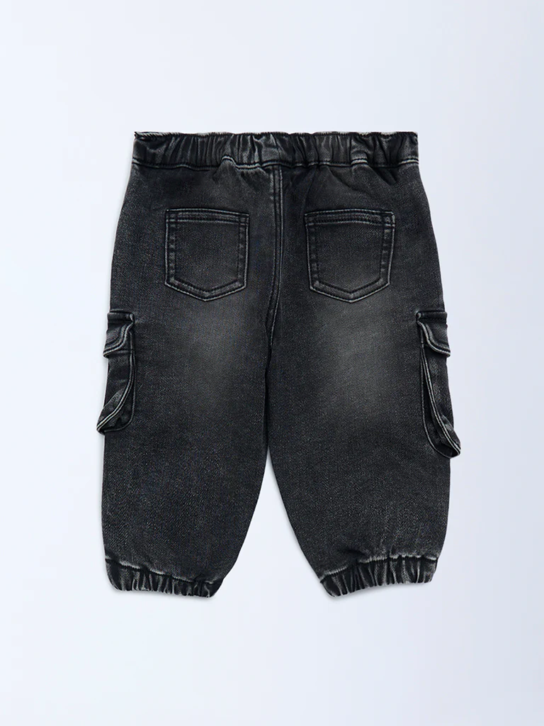 HOP Baby Boys Black Faded Mid-Rise Denim Joggers - Image 4