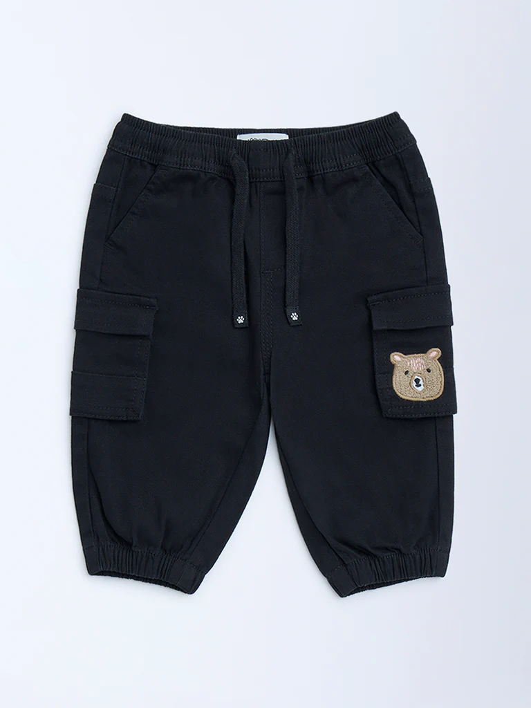 HOP Baby Boys Black Mid-Rise Cotton-Blend Joggers - Image 3