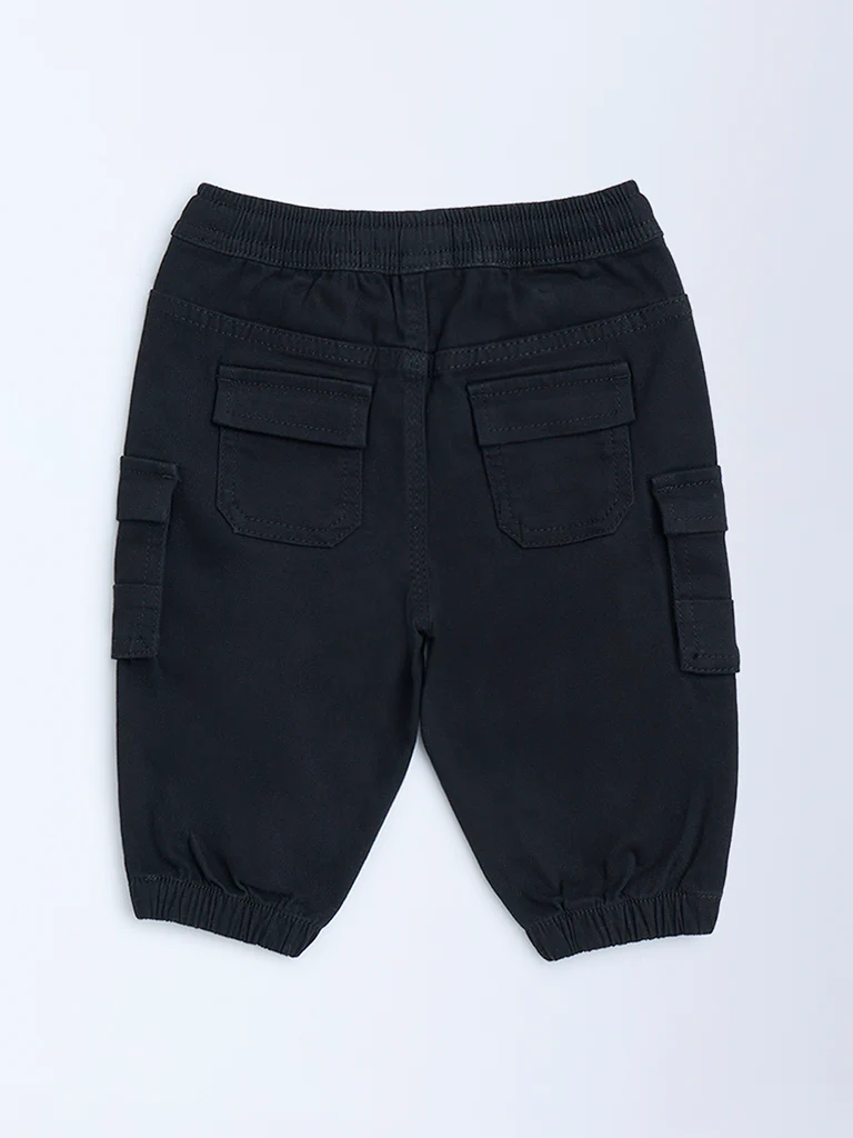 HOP Baby Boys Black Mid-Rise Cotton-Blend Joggers - Image 4