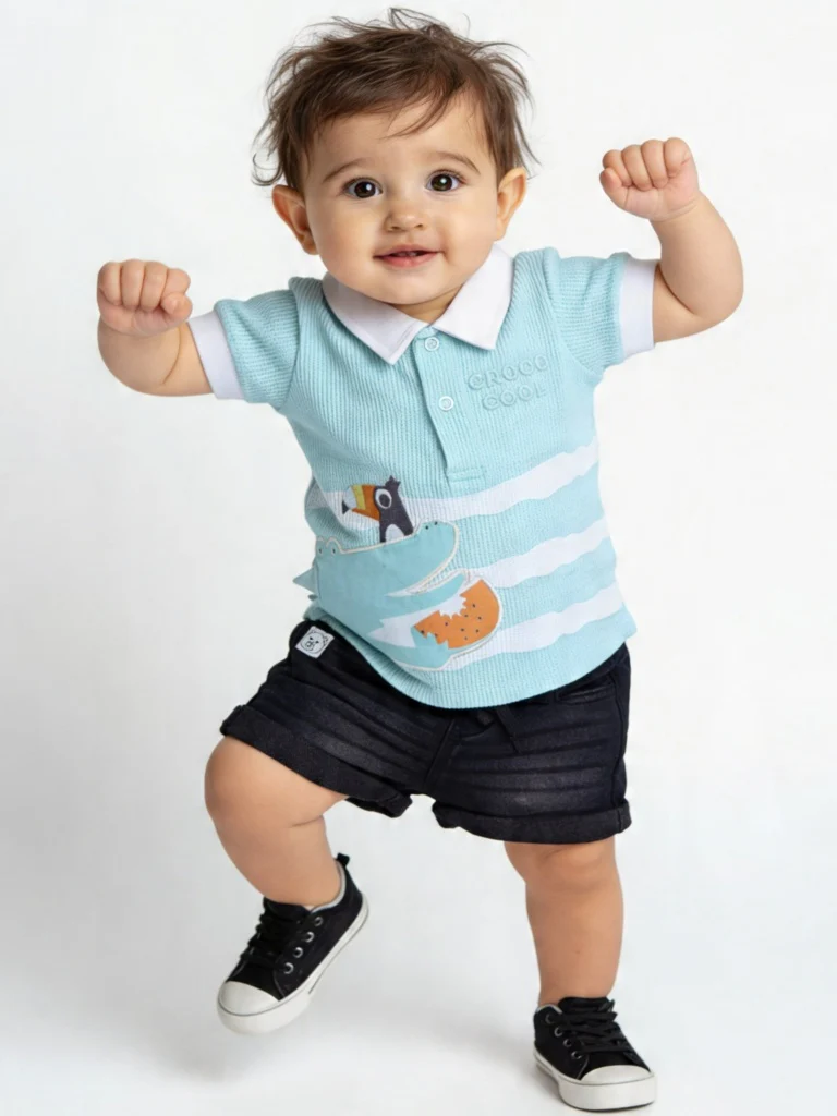 HOP Baby Boys Black Regular Fit Denim Shorts