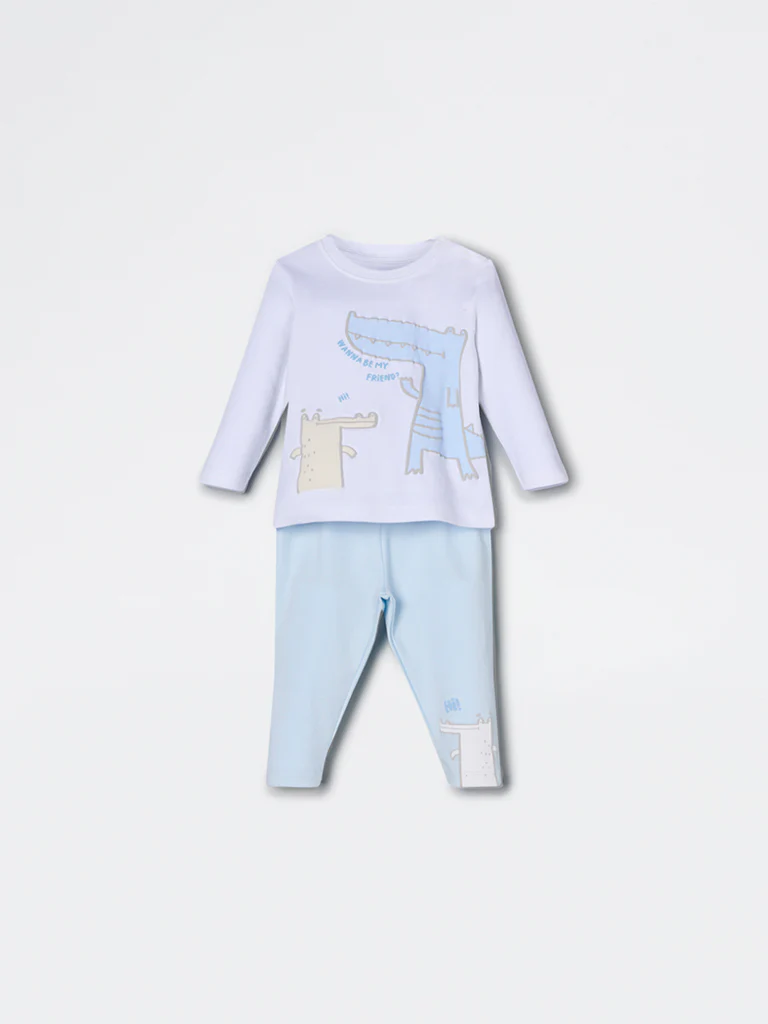 HOP Baby Boys Blue Animal Pattern Cotton Co-ord Set - Exclusive - Image 2
