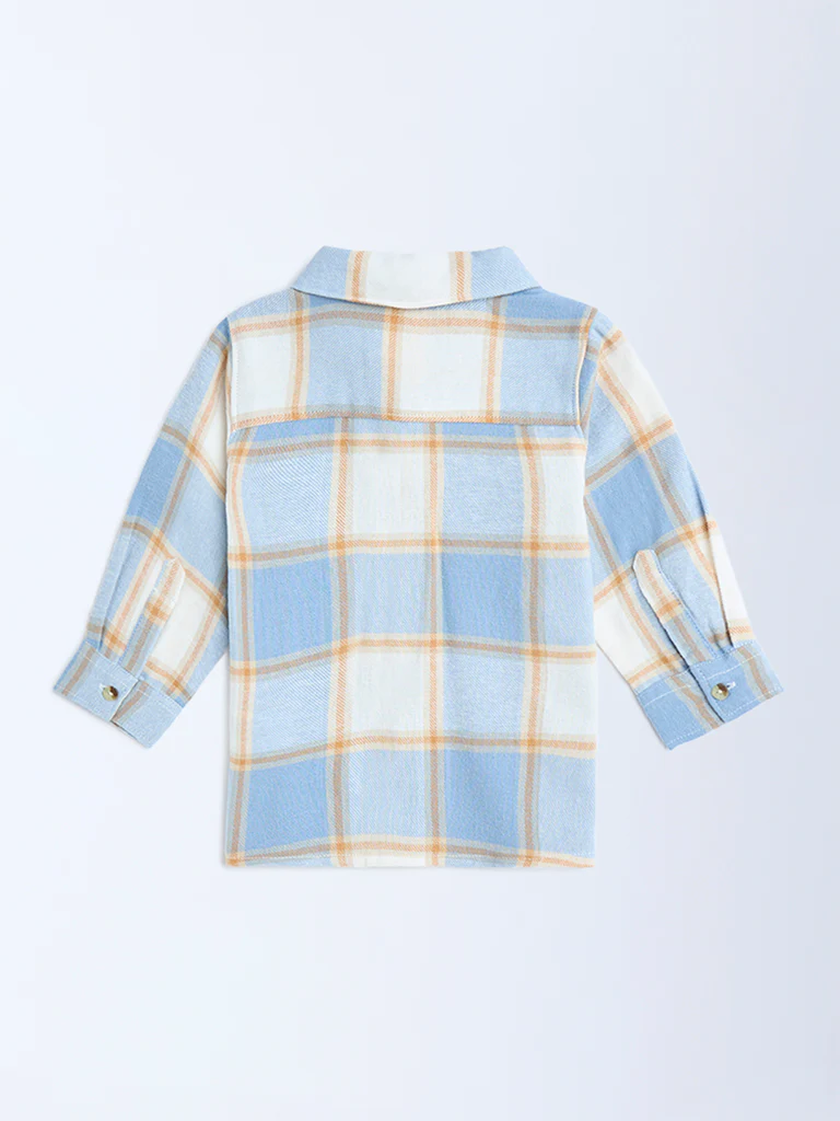 HOP Baby Boys Blue Checkered Cotton Shirt - Image 3