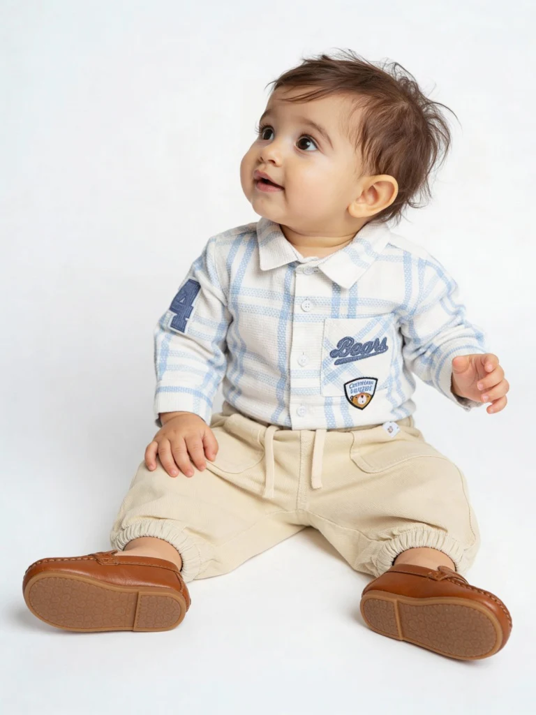 HOP Baby Boys Blue Checkered Cotton Shirt