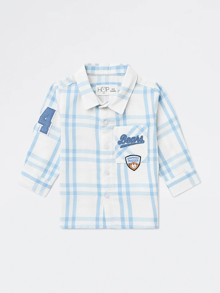 HOP Baby Boys Blue Checkered Cotton Shirt - Image 2