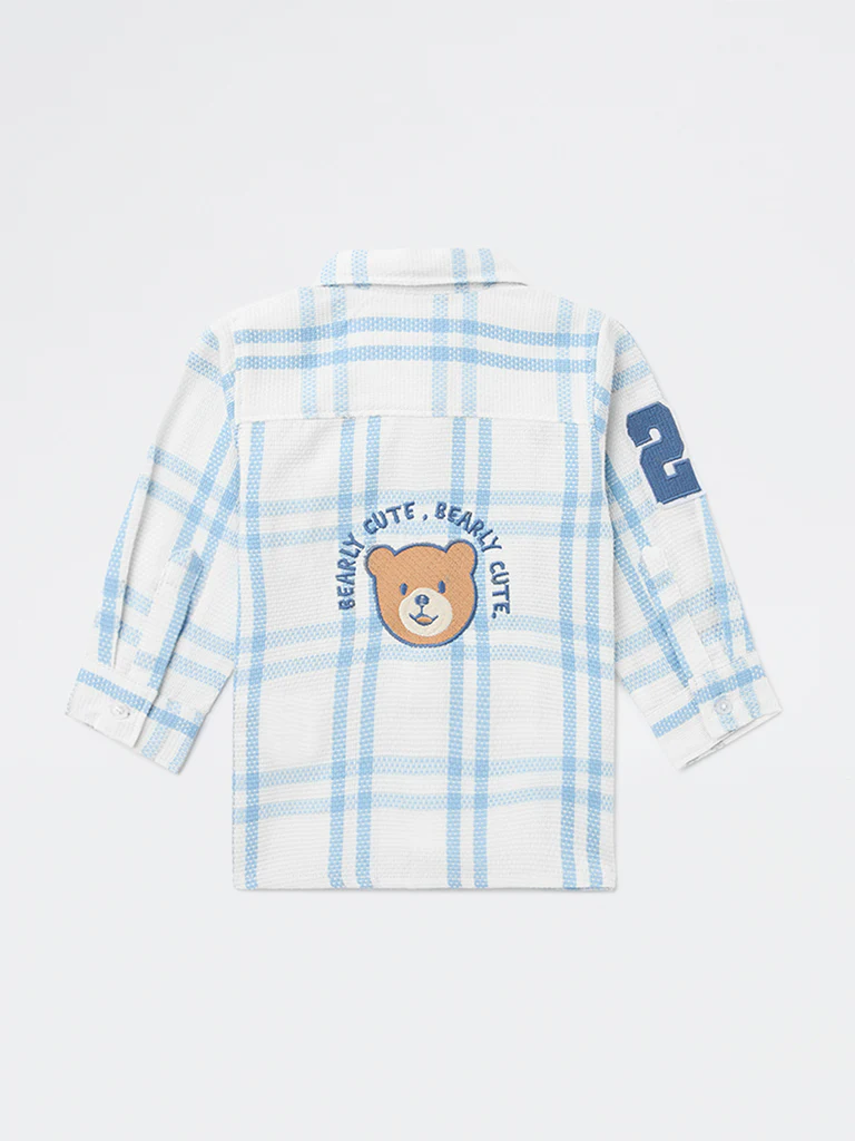 HOP Baby Boys Blue Checkered Cotton Shirt - Image 3