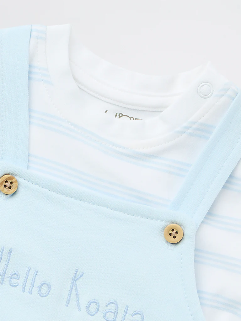 HOP Baby Boys Blue Cotton Dungaree and T-Shirt Set - Image 4