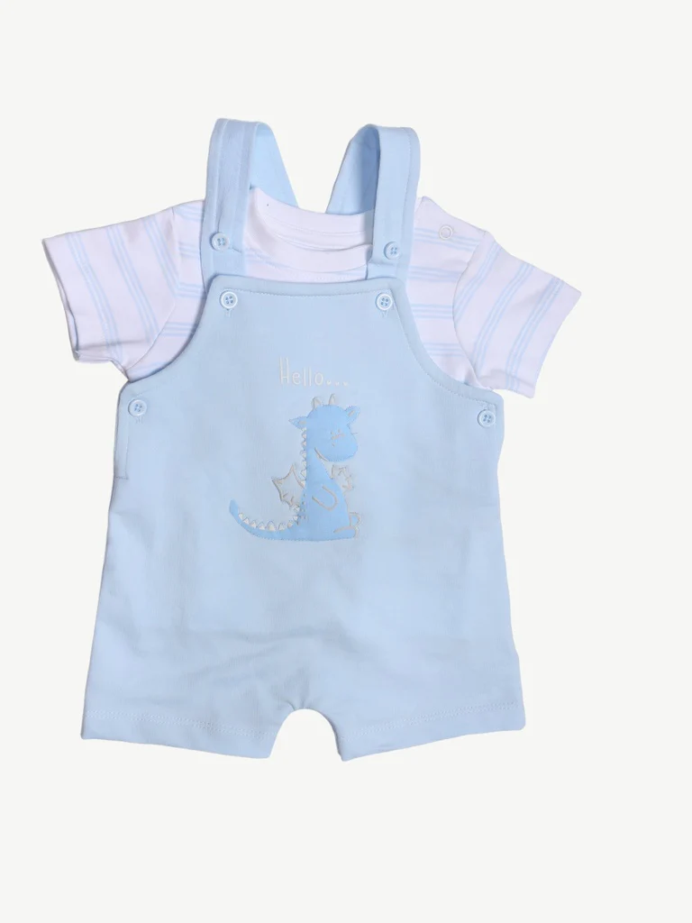 HOP Baby Boys Blue Cotton Dungaree with T-Shirt Set - Image 2