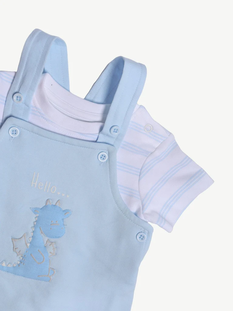 HOP Baby Boys Blue Cotton Dungaree with T-Shirt Set - Image 4