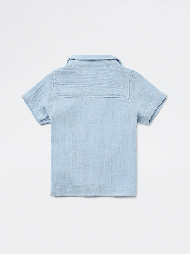 HOP Baby Boys Blue Cotton Shirt - Image 3