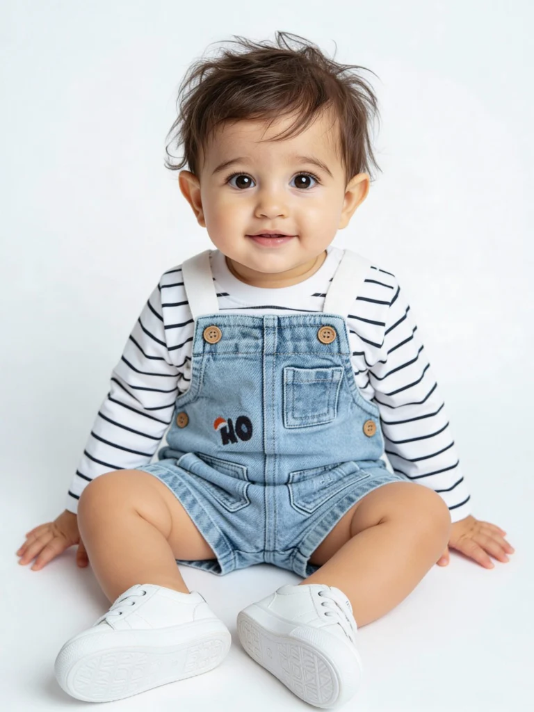 HOP Baby Boys Blue Denim Dungaree with T-Shirt Set