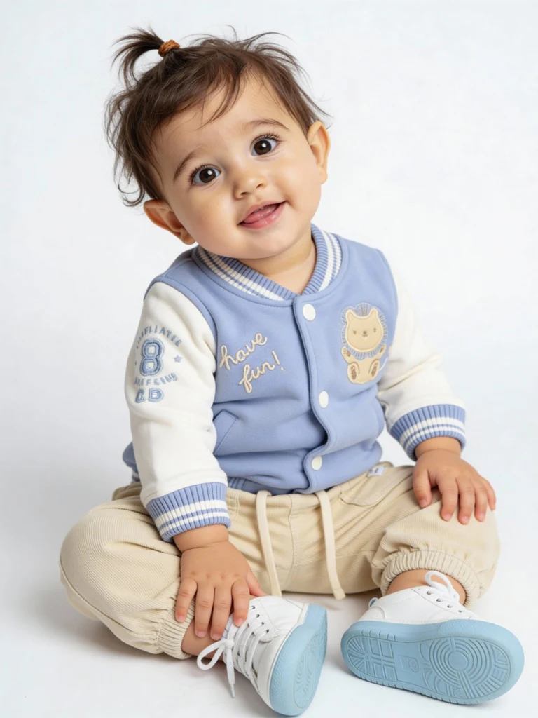 HOP Baby Boys Blue Embroidered Cotton-Blend Varsity Jacket