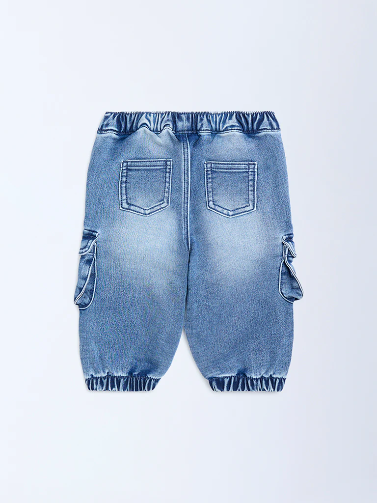 HOP Baby Boys Blue Faded Mid-Rise Denim Joggers - Image 4