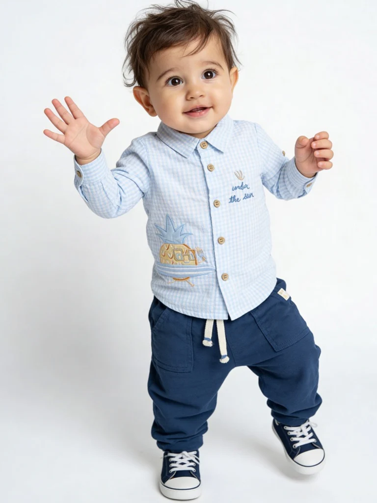 HOP Baby Boys Blue Mid-Rise Cotton-Blend Pants