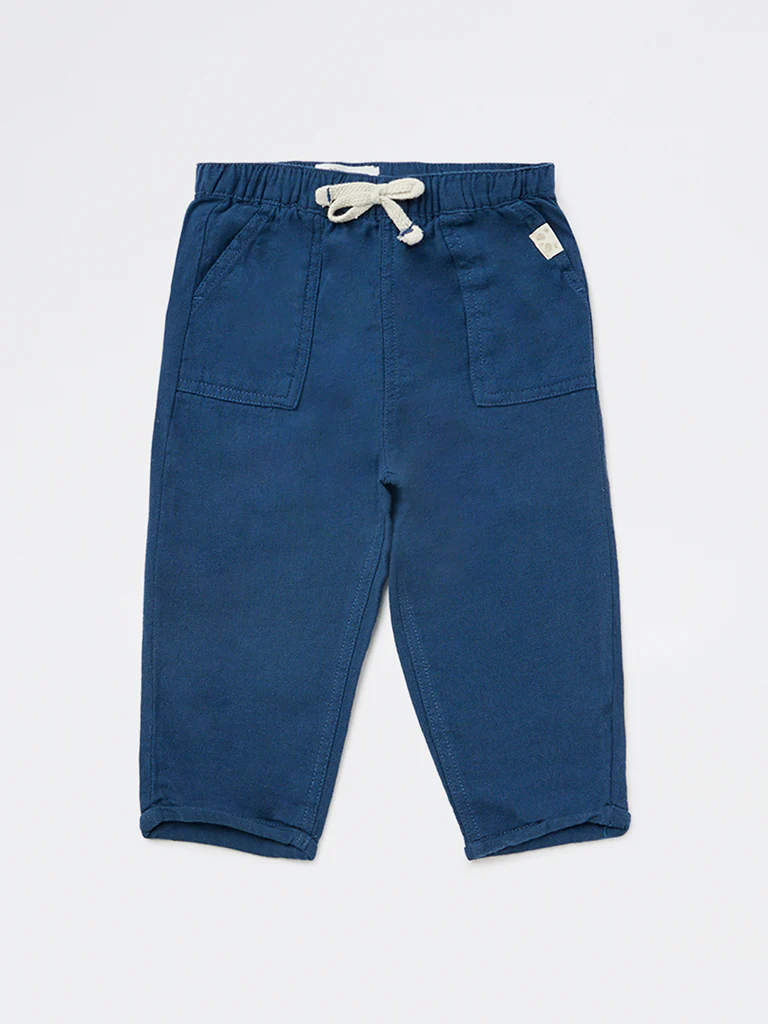 HOP Baby Boys Blue Mid-Rise Cotton-Blend Pants - Image 2