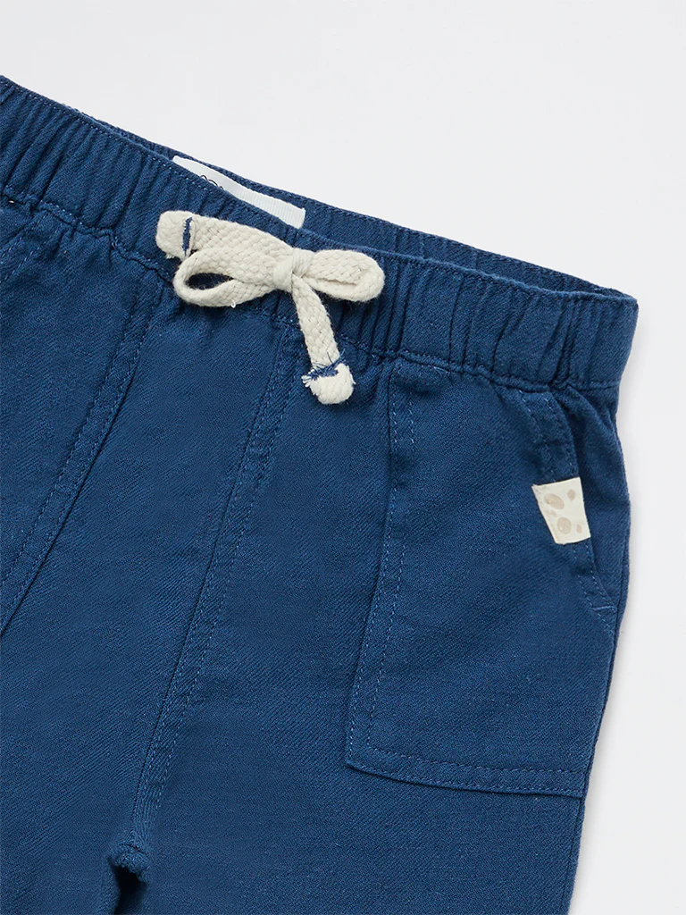 HOP Baby Boys Blue Mid-Rise Cotton-Blend Pants - Image 4