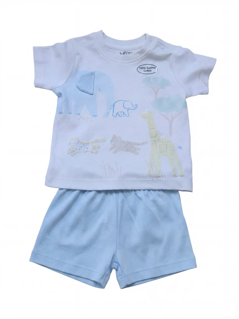 HOP Baby Boys Blue Printed Cotton T-Shirt and Shorts Set - Image 2