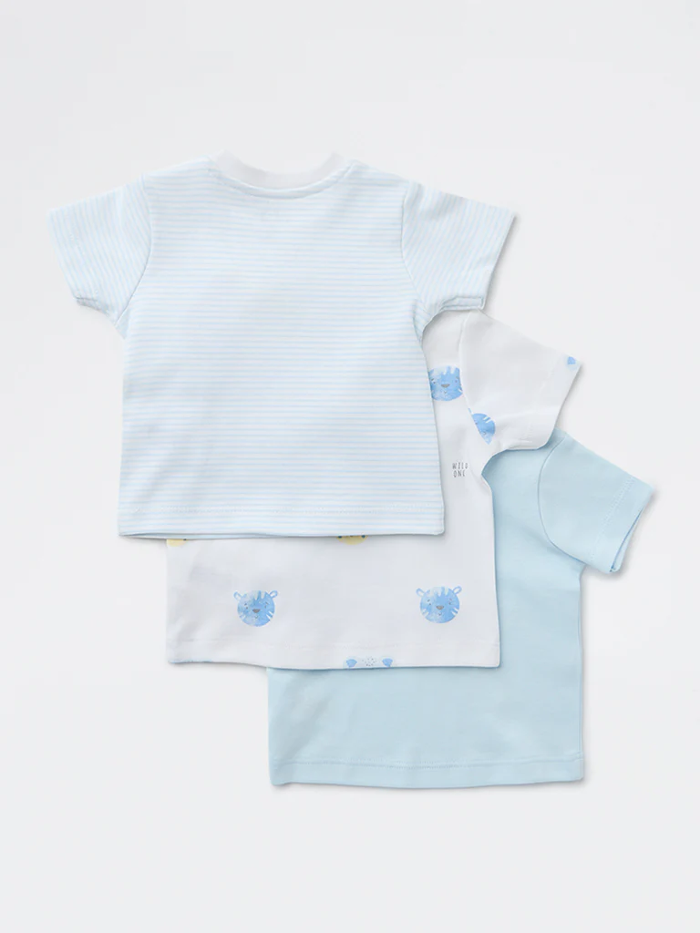 HOP Baby Boys Blue Printed Cotton T-Shirt - Pack of 3 - Image 3