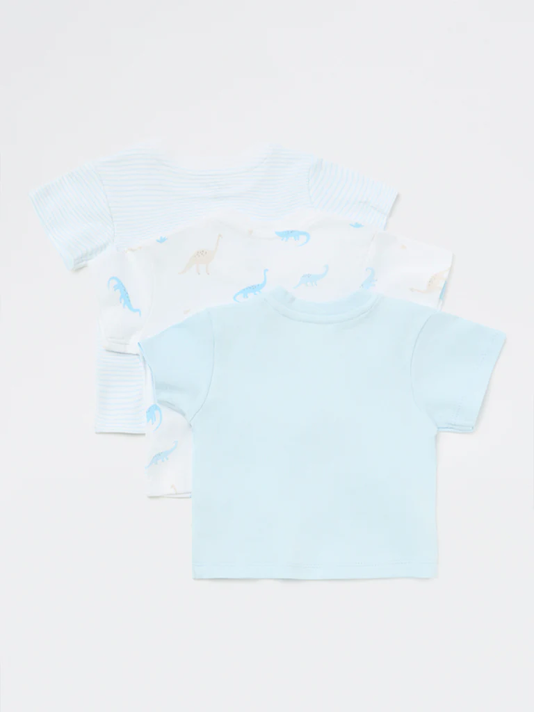 HOP Baby Boys Blue Printed Cotton T-Shirts - Pack of 3 - Image 3