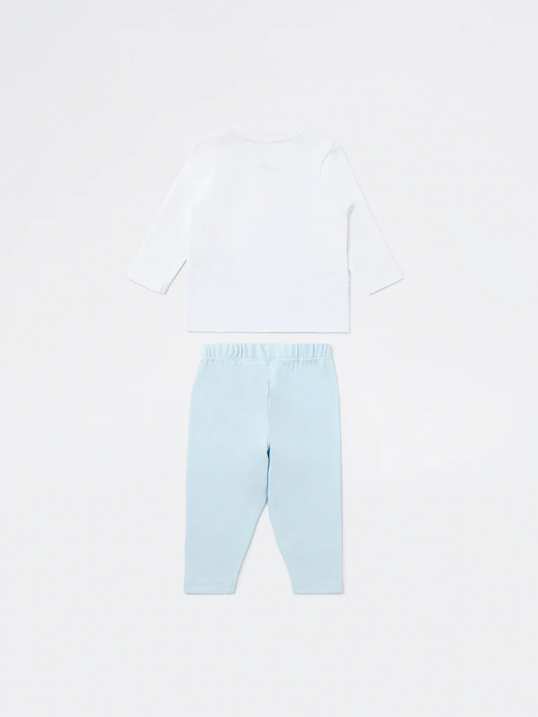 HOP Baby Boys Blue Shark Printed Cotton T-Shirt and Pants Set - Image 3