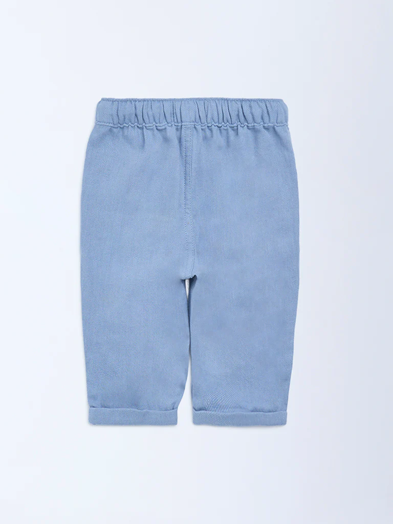 HOP Baby Boys Blue Solid Mid-Rise Cotton-Blend Trousers - Image 3