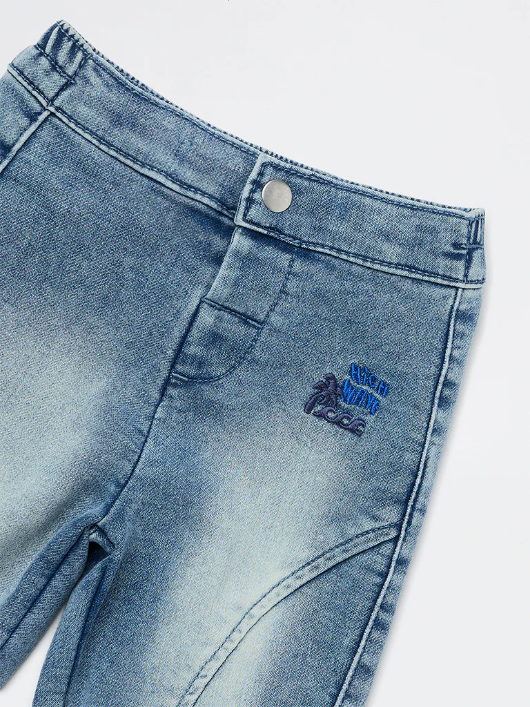 HOP Baby Boys Blue Washed Mid-Rise Denim Joggers - Image 5