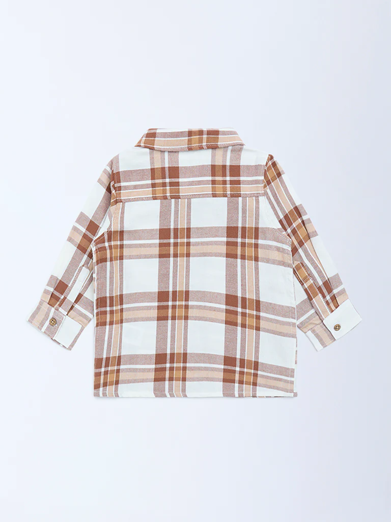 HOP Baby Boys Brown Checks Design Cotton Shirt - Image 3