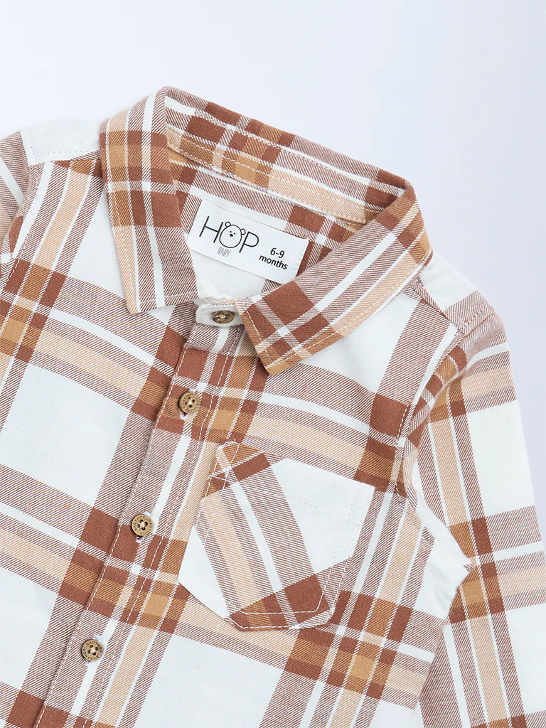 HOP Baby Boys Brown Checks Design Cotton Shirt - Image 4