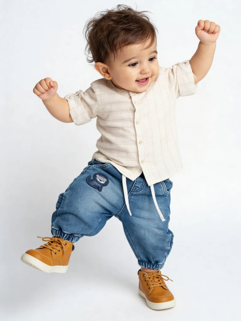 HOP Baby Boys Dark Blue Faded Mid-Rise Denim Joggers