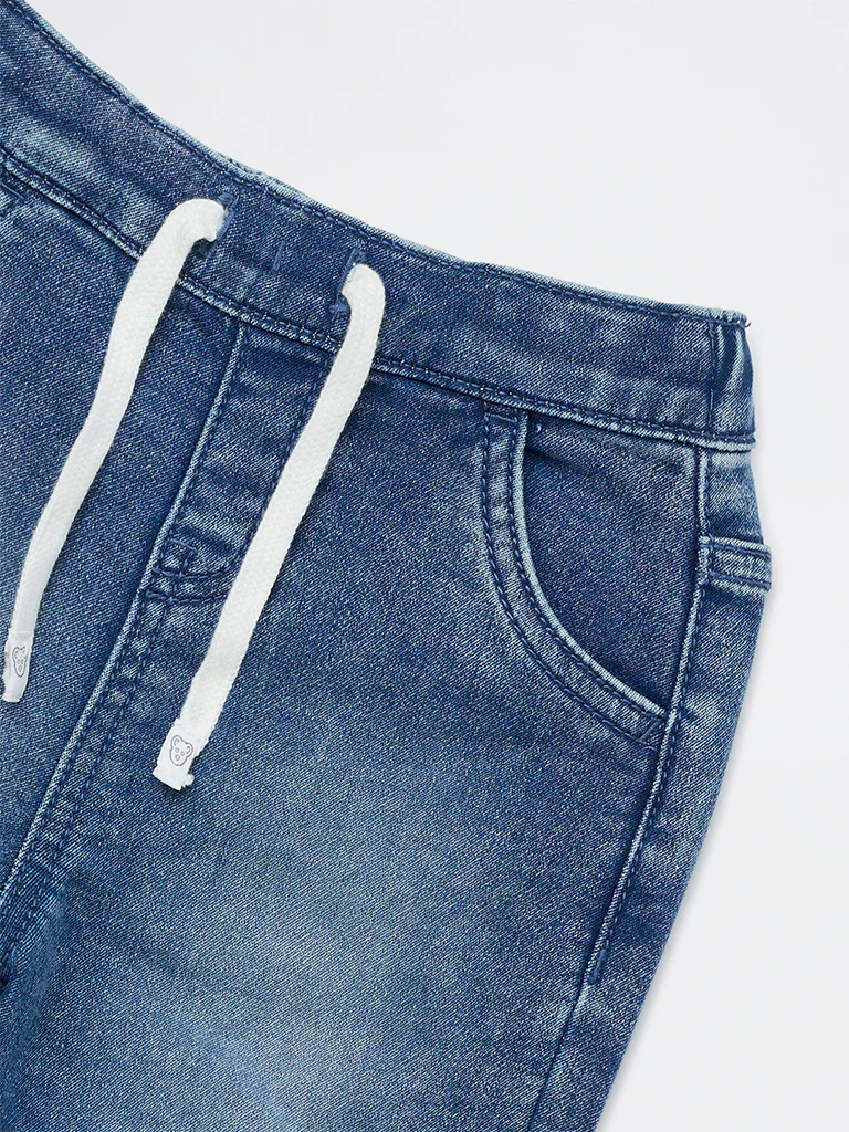 HOP Baby Boys Dark Blue Faded Mid-Rise Denim Joggers - Image 5