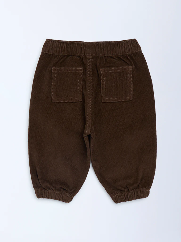 HOP Baby Boys Dark Brown Mid-Rise Corduroy Joggers - Image 4