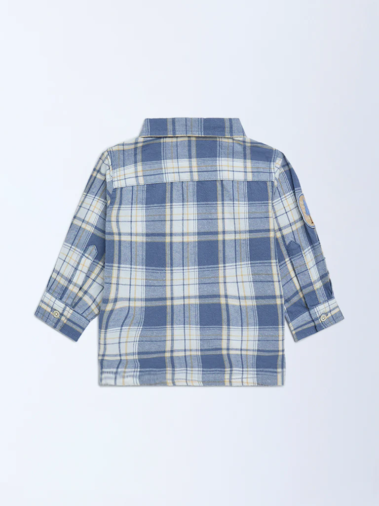 HOP Baby Boys Dusty Blue Checks Detailed Cotton Shirt - Image 3