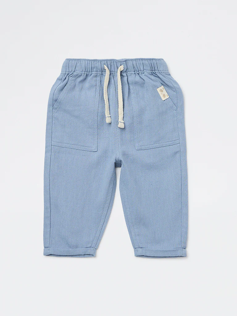 HOP Baby Boys Dusty Blue Mid-Rise Cotton-Blend Trousers - Image 3