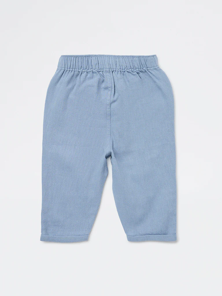 HOP Baby Boys Dusty Blue Mid-Rise Cotton-Blend Trousers - Image 4