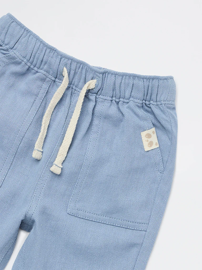 HOP Baby Boys Dusty Blue Mid-Rise Cotton-Blend Trousers - Image 5