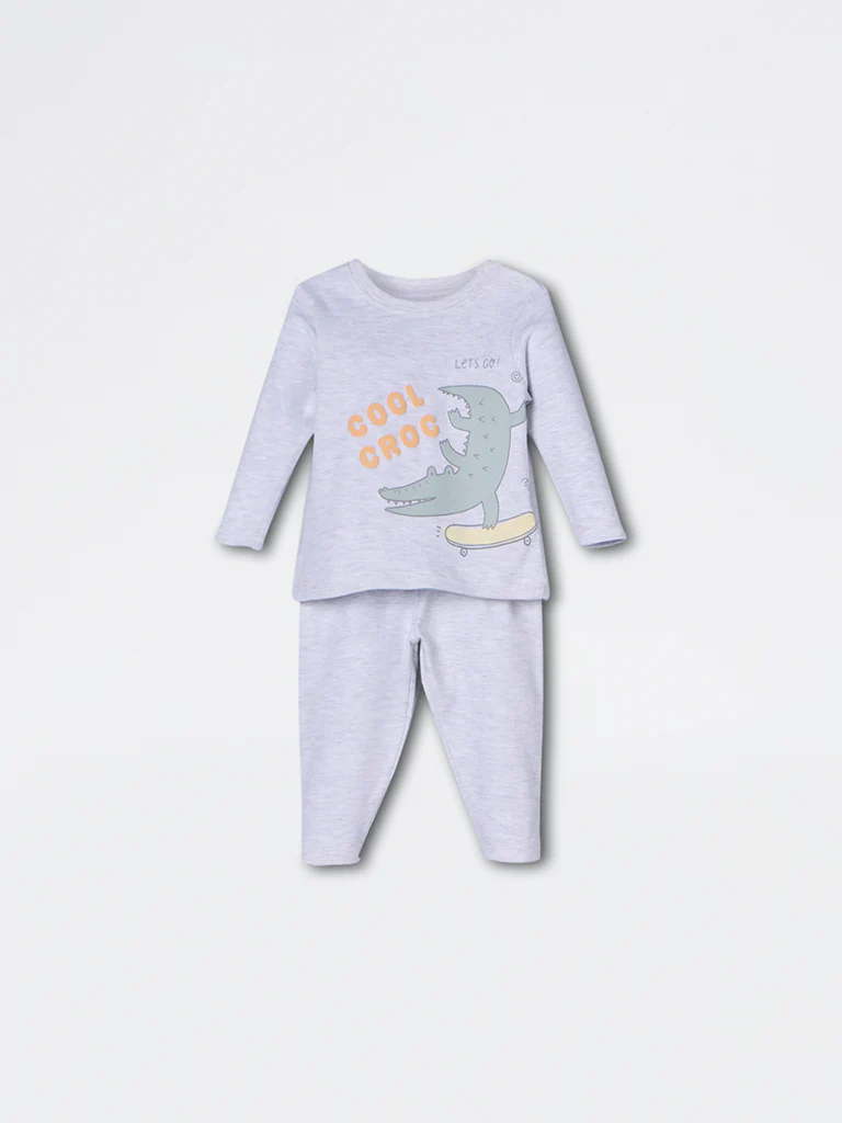 HOP Baby Boys Grey Animal Pattern Cotton Co-ord Set - Exclusive - Image 2