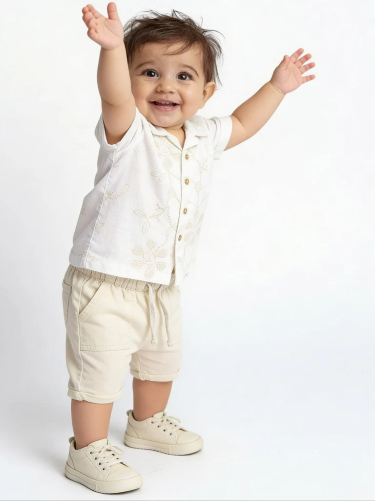 HOP Baby Boys Light Beige Mid-Rise Cotton-Blend Pants