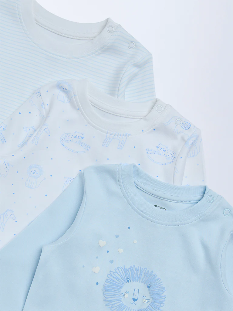 HOP Baby Boys Light Blue Cotton T-Shirts - Pack of 3 - Image 4